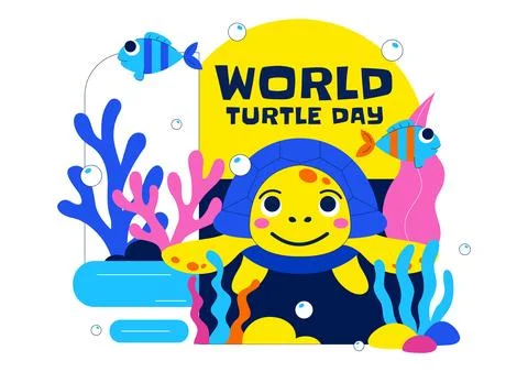 World Turtle Day Celebration Vector Illustration Featuring Sea Turtle and O.. Illustrazione stock