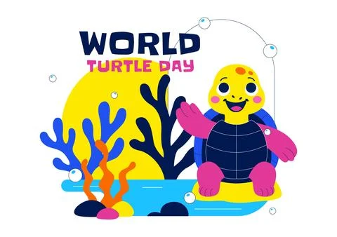 World Turtle Day Celebration Vector Illustration Featuring Sea Turtle and O.. 스톡 일러스트