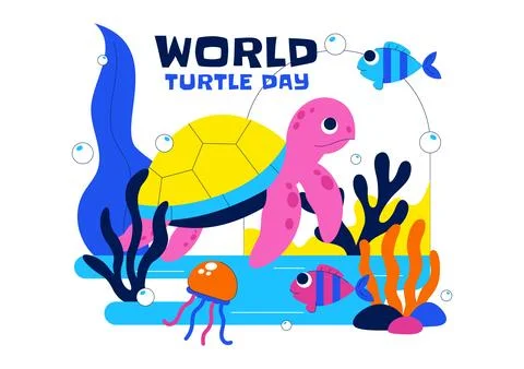 World Turtle Day Celebration Vector Illustration Featuring Sea Turtle and O.. Stock Illustration
