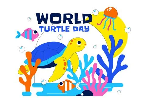 World Turtle Day Celebration Vector Illustration Featuring Sea Turtle and O.. Stock Illustration