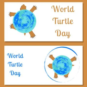 World Turtle Day. Land tortoise. The tortoise shell is the planet Earth. Flye Stock Illustration