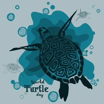 World Turtle Day on May 23. Turtle silhouette vector illustration for poste.. Illustrazione stock