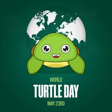 World Turtle Day May 23rd with turtle and globe illustration on dark green .. Stock Illustration