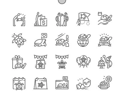 World Turtle Day Well-crafted Pixel Perfect Vector Thin Line Icons Stock Illustration