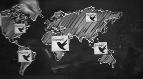 World tweet Connection on Blackboard Stock Footage 37347585