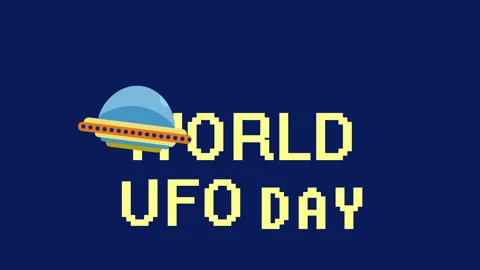 World UFO Day Text Animation reveal. 4K Footage Video For Greeting Card. UFO veh Stock Footage 277654499