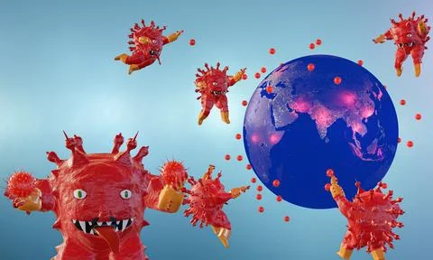 The world on under attack by virus concept.Pathogen respiratory influenza c.. Stock Illustration