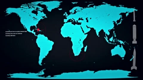 World Under Nuclear Attack According to a Map on a Computer Monitor Stock Footage 63282611