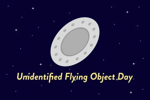 World Unidentified Flying Object Day typography  with UFO object Stock Illustration