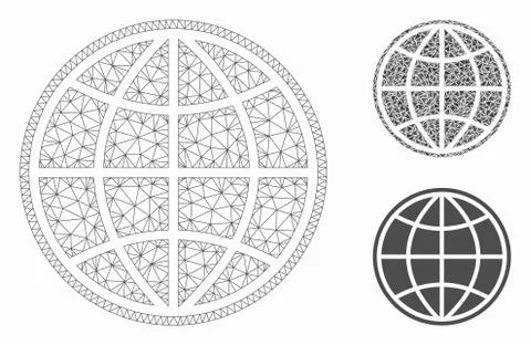 World Vector Mesh 2D Model and Triangle Mosaic Icon 스톡 일러스트