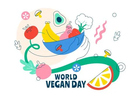 World Vegan Day Vector Illustration Featuring Plant Based Food, Fresh Veget.. Stock Illustration