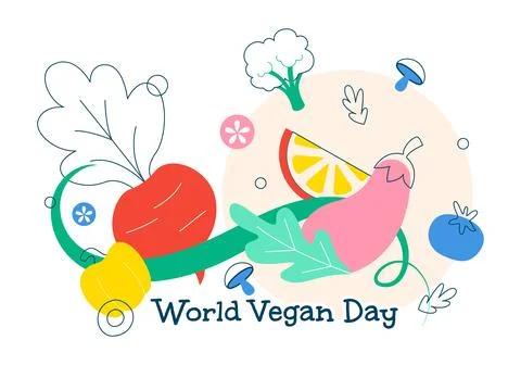 World Vegan Day Vector Illustration Featuring Plant Based Food, Fresh Veget.. Stock Illustration