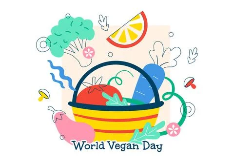 World Vegan Day Vector Illustration Featuring Plant Based Food, Fresh Veget.. Stock Illustration