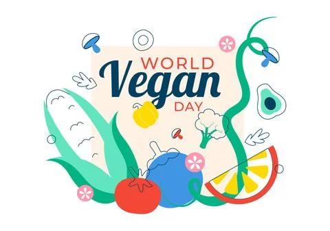 World Vegan Day Vector Illustration Featuring Plant Based Food, Fresh Veget.. Stock Illustration