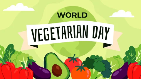 World Vegetarian Day Animated Background with Fresh Vegetables and Healthy F Stock Footage 344932560