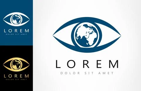World view vector. Eye with planet earth logo. Stock-Illustration