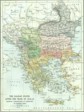 World War 1 - Map of the Balkan states, after the war of 1912-13 Stock Photos