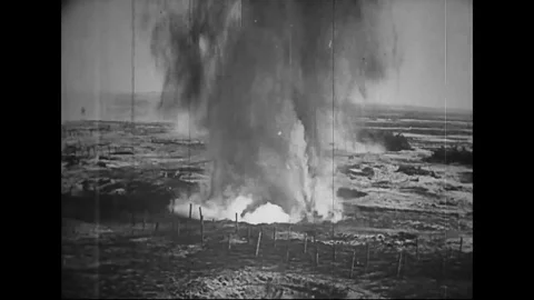 World War 1 – Shells hitting ground at the German frontline somme france 1916 Stock Footage 76772249
