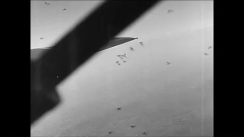 World War 2 Bombers drop bombs over German industry. Stock Footage 89629357