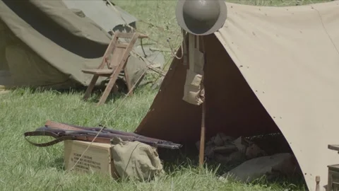 World War 2 - Camp &amp; Gun Video stock 201035082