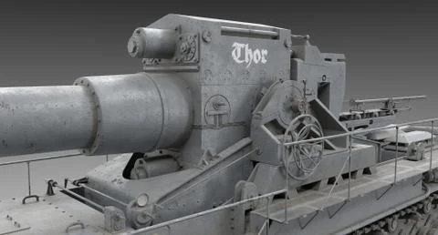 World War 2- Detail gun turret of German Mortar Karl with straight barrel Stock Illustration