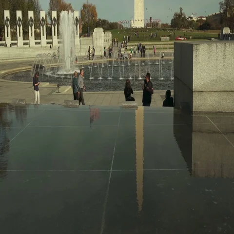 World War 2 Memorial, Washington Monument in background in Washington DC Stock Footage 69301373