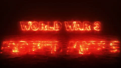 World War 3 Text Animation fire effect - the threat near the third world Video stock 255101331