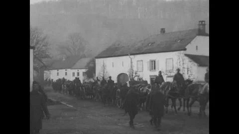 World War I, 149th, 150th, and 151st victorious French Army units march through Stock Footage 124084440