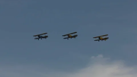 World War I biplanes in formation Stock Footage 77600206