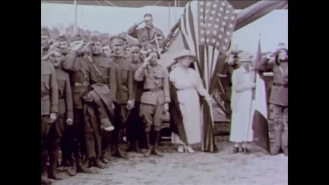 World War I combat, an airplane factory, the Liberty engine, American biplanes Stock Footage 88597027