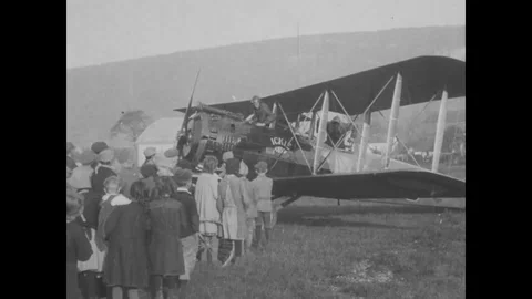 World War I pilots of the 258th and 147th Aero Squadron pose by their planes, Stock Footage 124084014