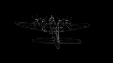 World war ii bomber airplane 3d wireframe animation Stock Footage 340890658