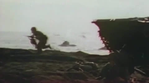 World War II Color Footage - US infantery storming iwo jima beaches Stock Footage