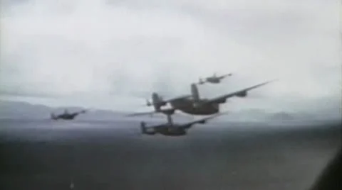 World War II Color Footage - B24 bomber formation Stock Footage