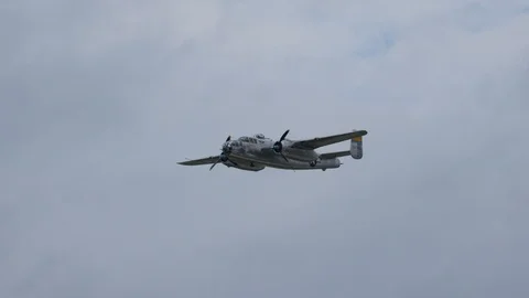 World War II era B-25 Mitchell performs a flyby Stock Footage 111822748