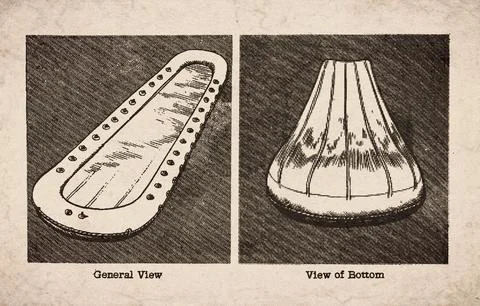 World War II Inflatable Boat General View and Bottom Technical Diagram Docume Ilustración de archivo