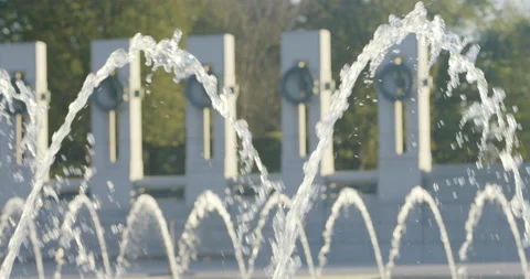World War II Memorial in Washington DC Fountain Streams Water Medium Shot Video stock 228105867