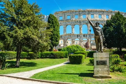World War II Naval statue in Valerijin park, Roman Amphitheater. Pula, Istria Stock Photos