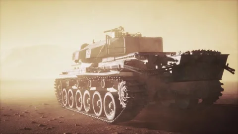 World War II Tank in desert in sand storm Vidéo 128969571