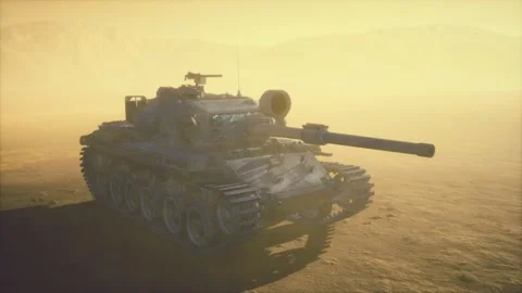 World War II Tank in desert in sand storm Stock Footage 133851709
