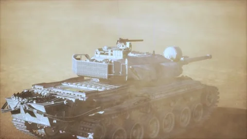 World War II Tank in desert in sand storm Stock Footage 135923907