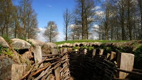 World war one on Western Front : trench warfare gimbal shot at Bayernwald Stock Footage 105953091