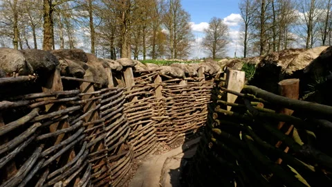 World war one on Western Front : trench warfare gimbal shot at Bayernwald Stock Footage 105953382