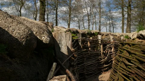 World war one on Western Front : trench warfare gimbal shot at Bayernwald Stock Footage 105954215