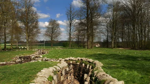 World war one on Western Front : trench warfare gimbal shot at Bayernwald Stock Footage 105955836