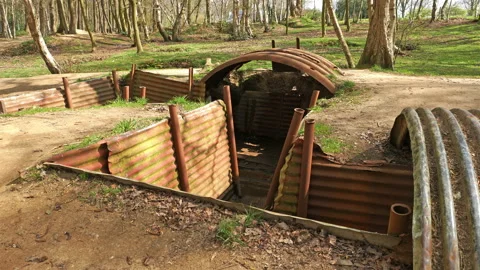 World war one on Western Front : trench warfare gimbal shot at Sanctuary Wood Stock Footage 105955871