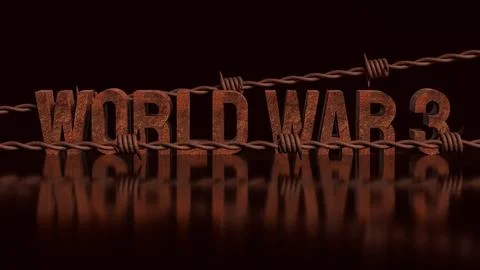 World War Three Concept With Barbed Wire And Dark Background 3d render. Stock Illustration