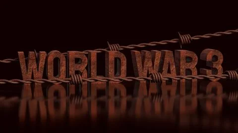 World War Three Concept With Barbed Wire And Dark Background 3d render. Stock Illustration