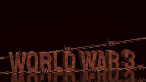World War Three Concept With Barbed Wire And Dark Background 3d render. Stock Illustration