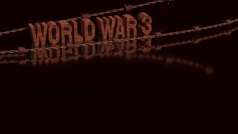 World War Three Concept With Barbed Wire And Dark Background 3d render. Stock Illustration